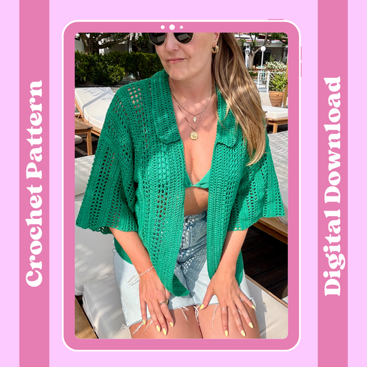 Summer crochet shirt pattern | digital crochet pattern | confident beginner crochet project | Capri Crochet Shirt Pattern