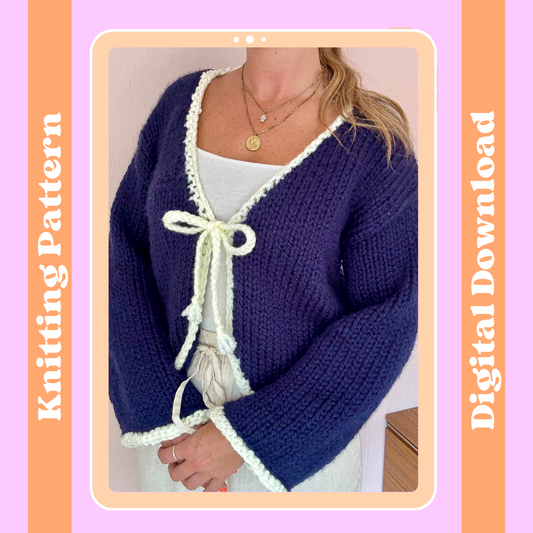 Katie Cardigan Knitting Pattern | confident beginner knit patten | digital download knitting pattern | chunky cardigan 