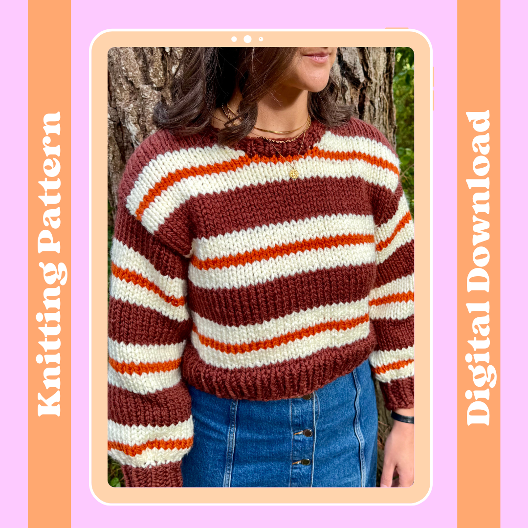 Stripe Caitlin Jumper knitting pattern | digital knitting pattern | chunky sweater pattern