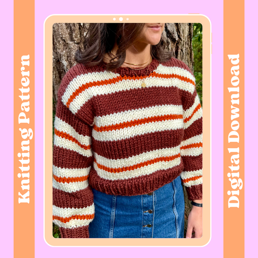 Stripe Caitlin Jumper knitting pattern | digital knitting pattern | chunky sweater pattern