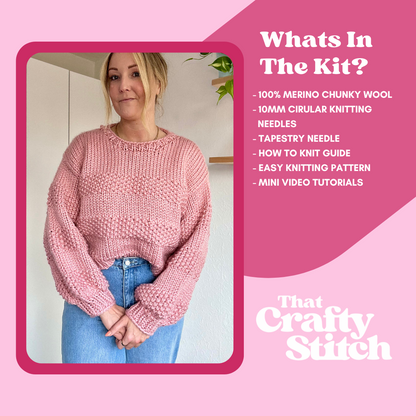 luxury merino wool seed stitch chunky jumper knitting kit