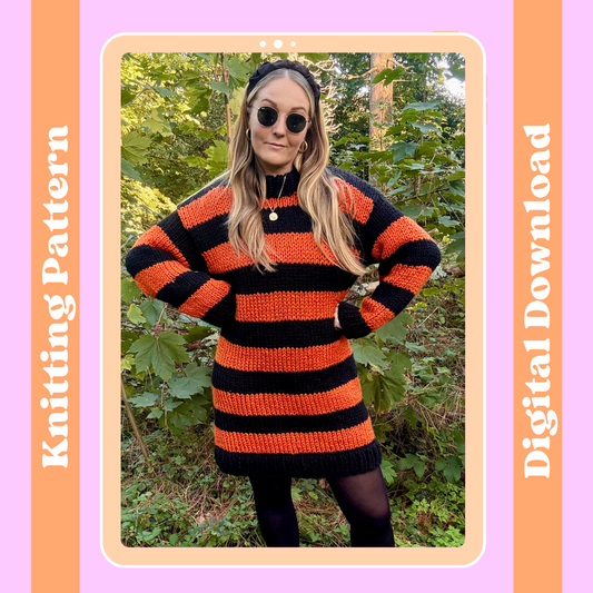 Stripe jumper dress knitting pattern | digital knitting pattern PDF | chunky jumper dress knitting pattern