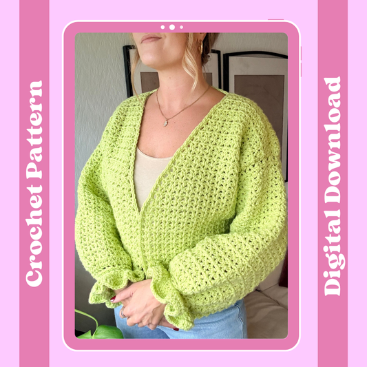 Ivy cardigan crochet pattern | digital crochet pattern | slouchy cardi with ruffle cuffs | PDF crochet pattern