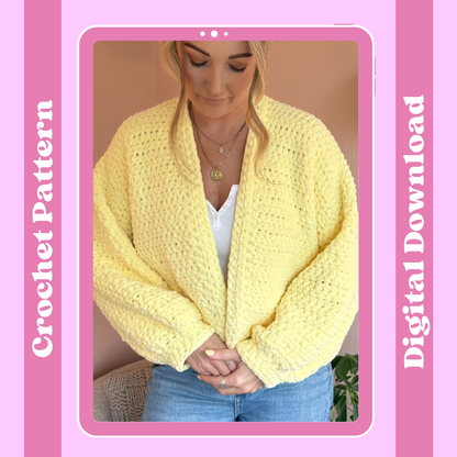 crochet cardigiant pattern | digital crochet pattern | weighted chenille cardigan pattern
