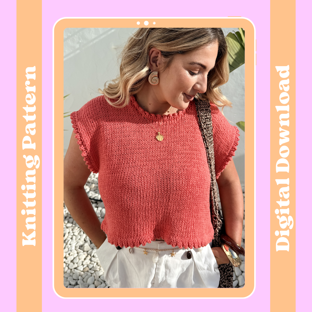 The Maddie Tee - Summer knit pattern | double knit cotton tee pattern | digital knitting pattern | intermediate level knit
