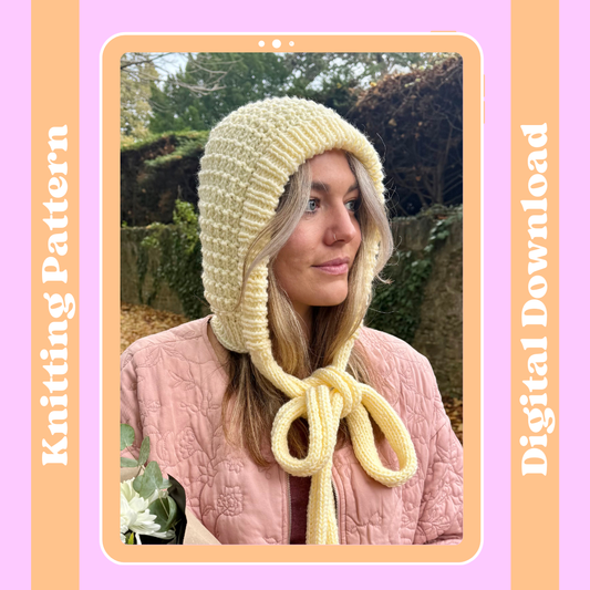 digital knitting pattern - hurdle stitch bonnet | knitting pattern | bonnet knit pattern | beginner friendly knitting pattern