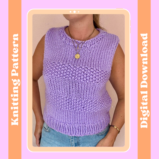 Sweater vest knitting pattern | digital knitting pattern | criss cross vest | confident beginner knitter