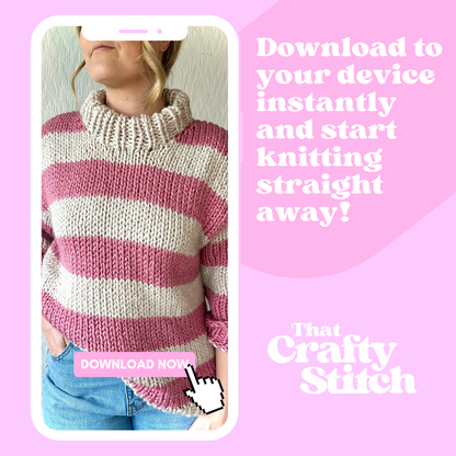 Stripe chunky jumper knitting pattern, beginner friendly, digital knitting pattern