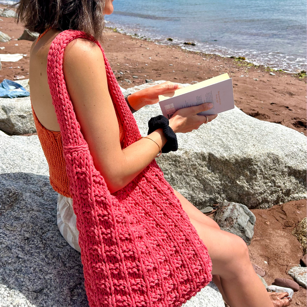 100% recycled chunky cotton beach bag knitting kit | beginner friendly knitting kit | cotton beach bag