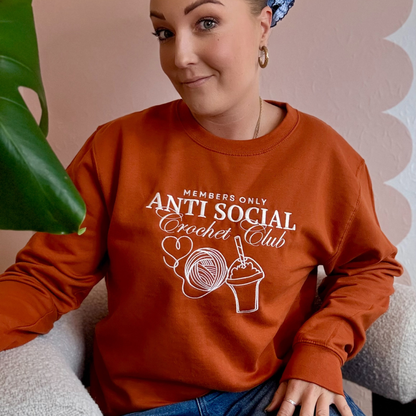 Embroidered sweatshirt - Anti Social Knitting Club or Crochet club - gift for knitter - gift for crocheter
