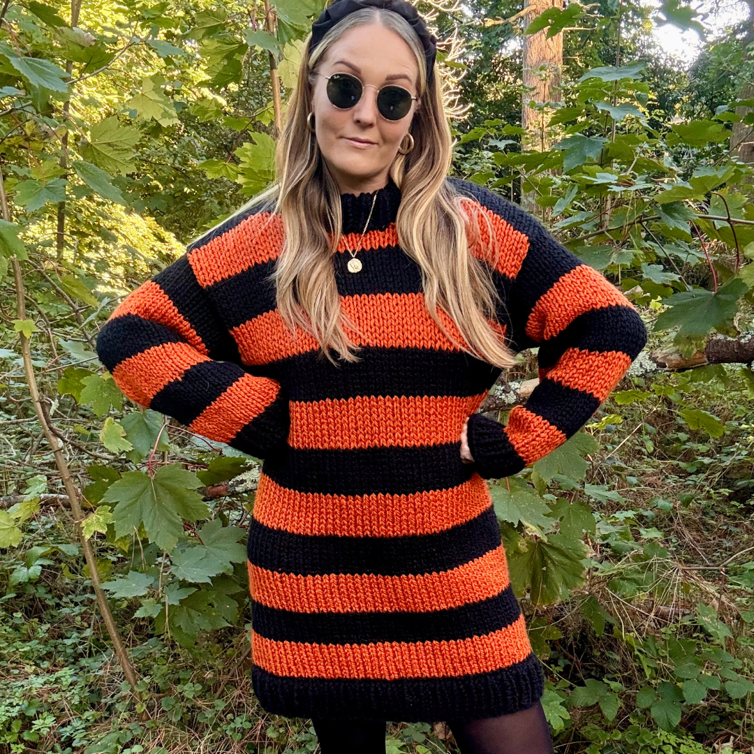 chunky stripe jumper dress knitting kit | beginner friendly knit kit | stripe jumper dress knit kit