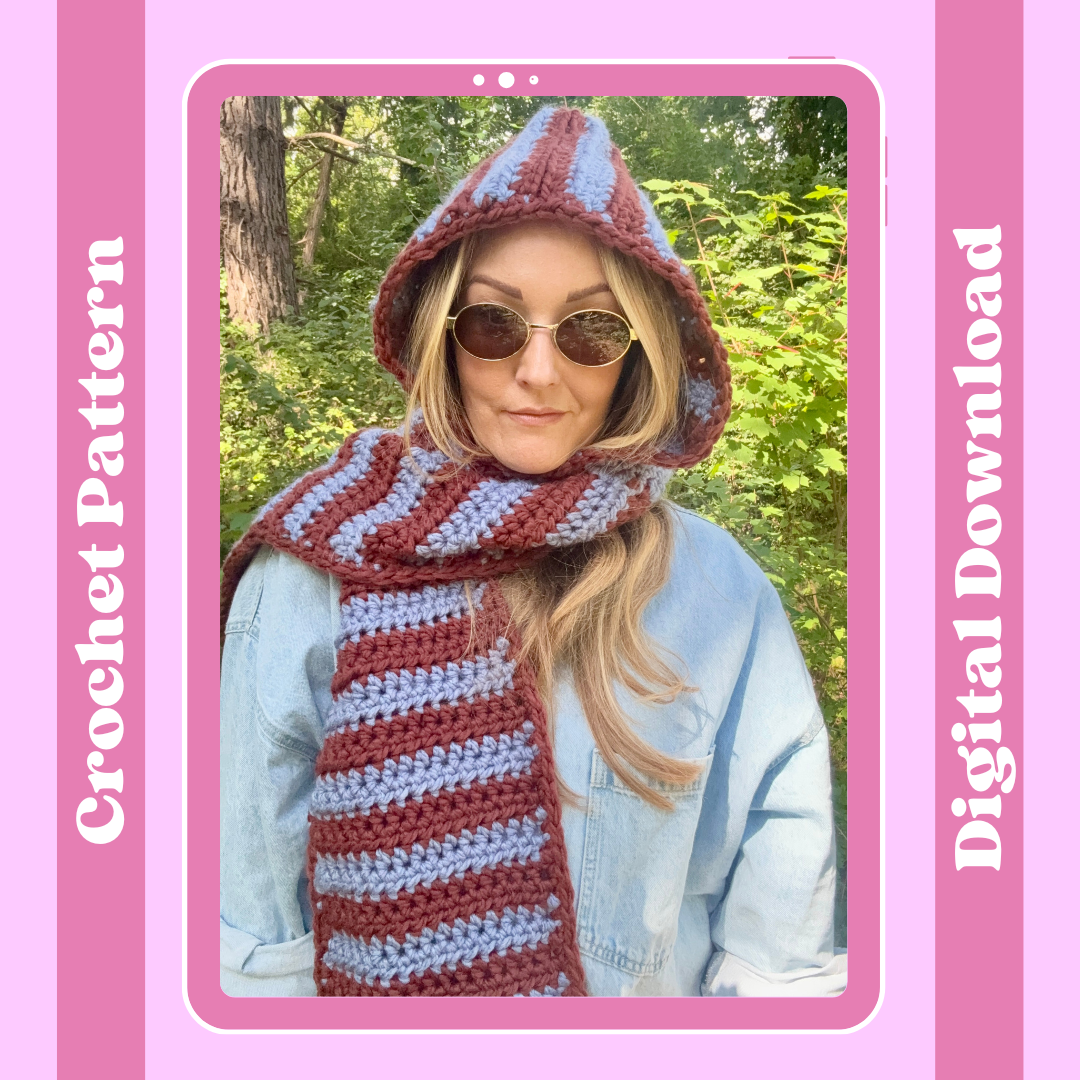 Stripe crochet hooded scarf crochet pattern | beginner friendly crochet pattern | easy scarf pattern