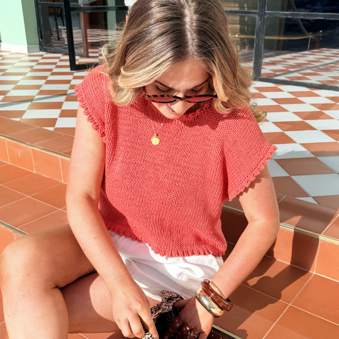 The Maddie Tee - Summer knit pattern | double knit cotton tee pattern | digital knitting pattern | intermediate level knit