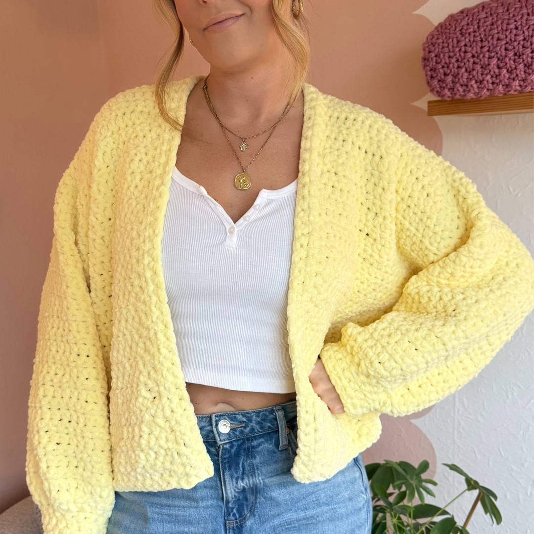 crochet cardigiant pattern | digital crochet pattern | weighted chenille cardigan pattern