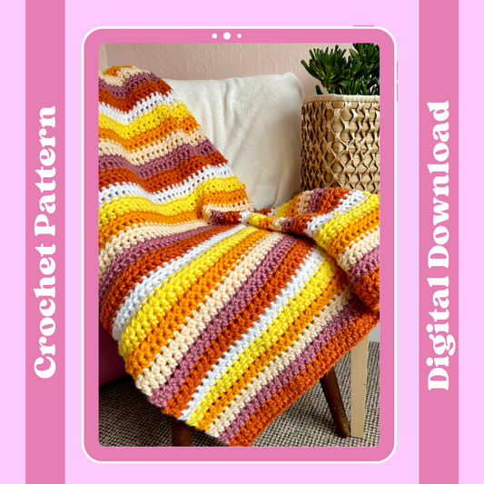 stripe crochet blanket pattern | digital download crochet pattern | beginner friendly