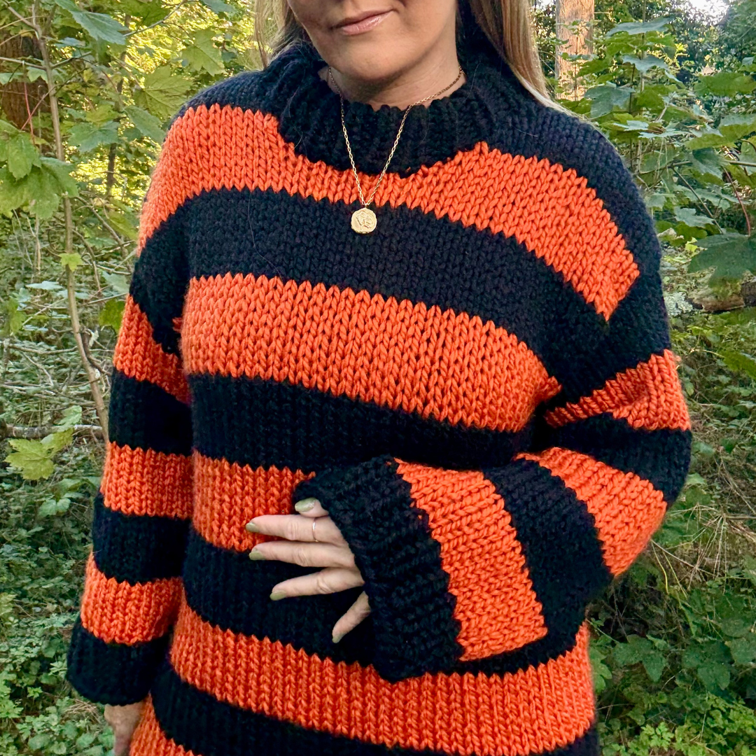 chunky stripe jumper dress knitting kit | beginner friendly knit kit | stripe jumper dress knit kit