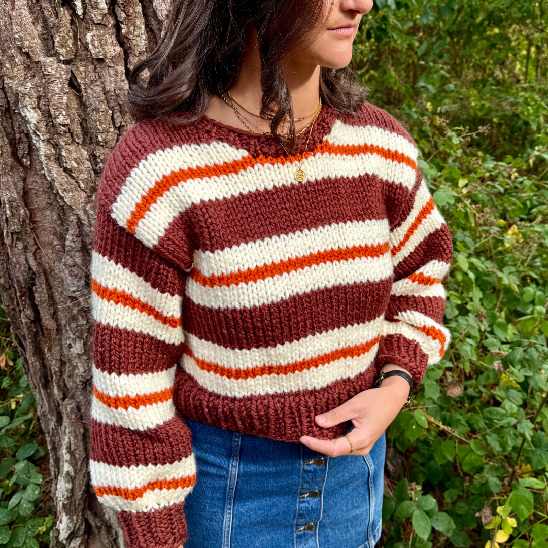 Stripe Caitlin jumper knitting kit | confident beginner knit kit | sweater knitting kit
