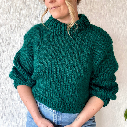 chunky jumper knitting kit | cropped length jumper | super chunky knit kit | beginner friendly