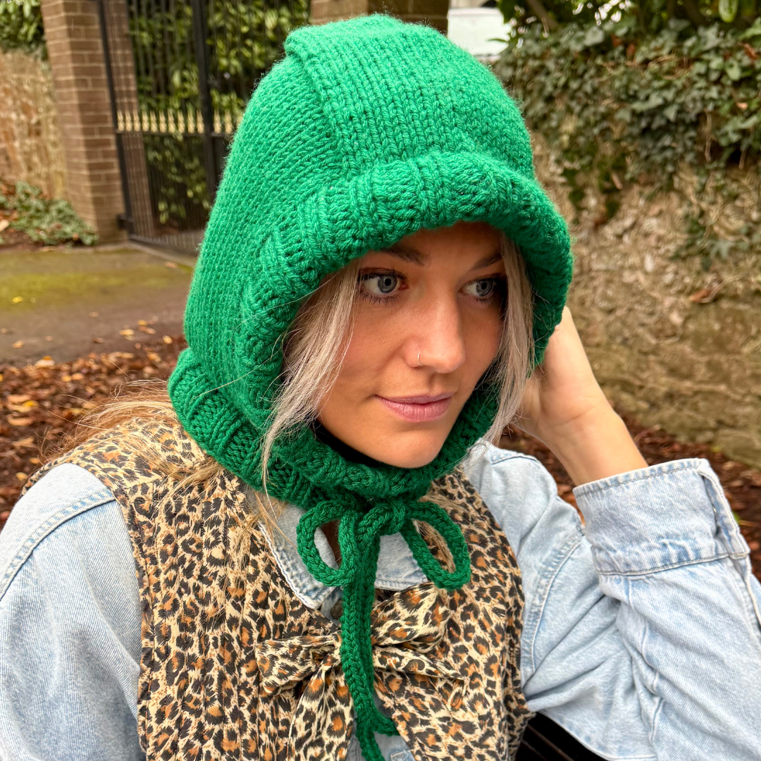 Knitted hood knitting kit | complete DIY knitting kit | knit your own hood with I-cord tie