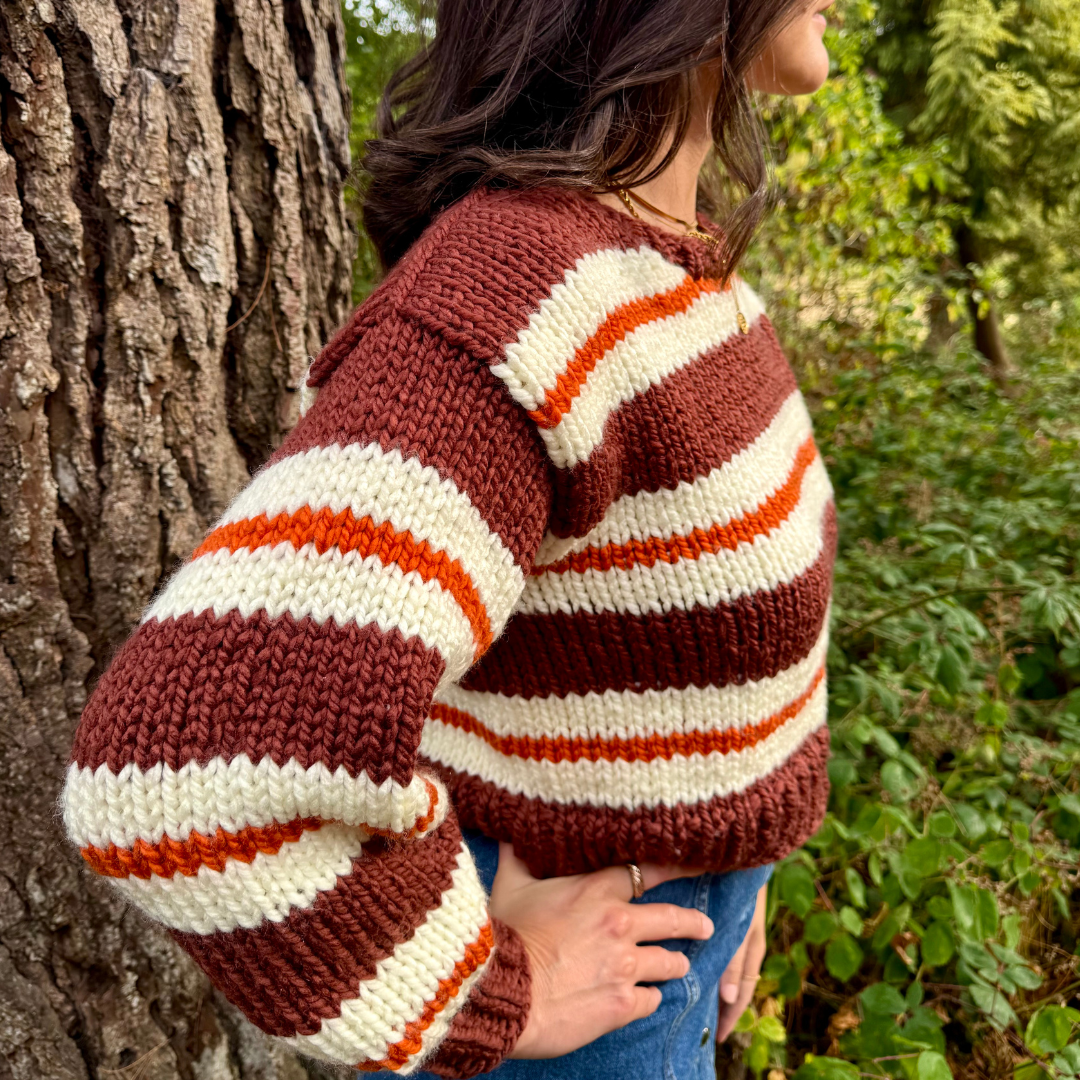 Stripe Caitlin jumper knitting kit | confident beginner knit kit | sweater knitting kit