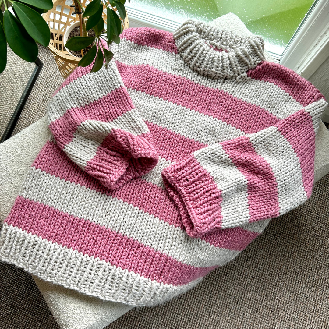 Stripe chunky jumper knitting pattern, beginner friendly, digital knitting pattern