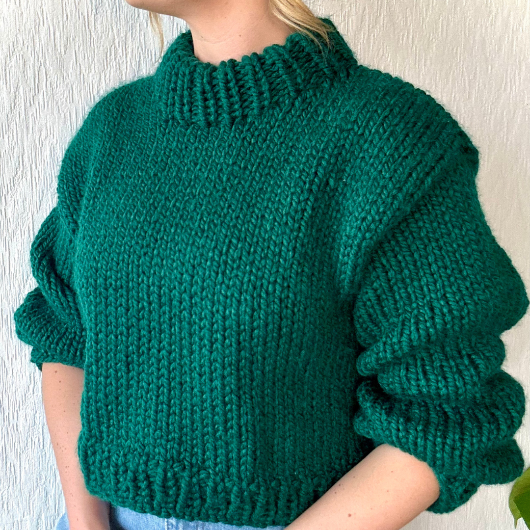 chunky jumper knitting kit | cropped length jumper | super chunky knit kit | beginner friendly