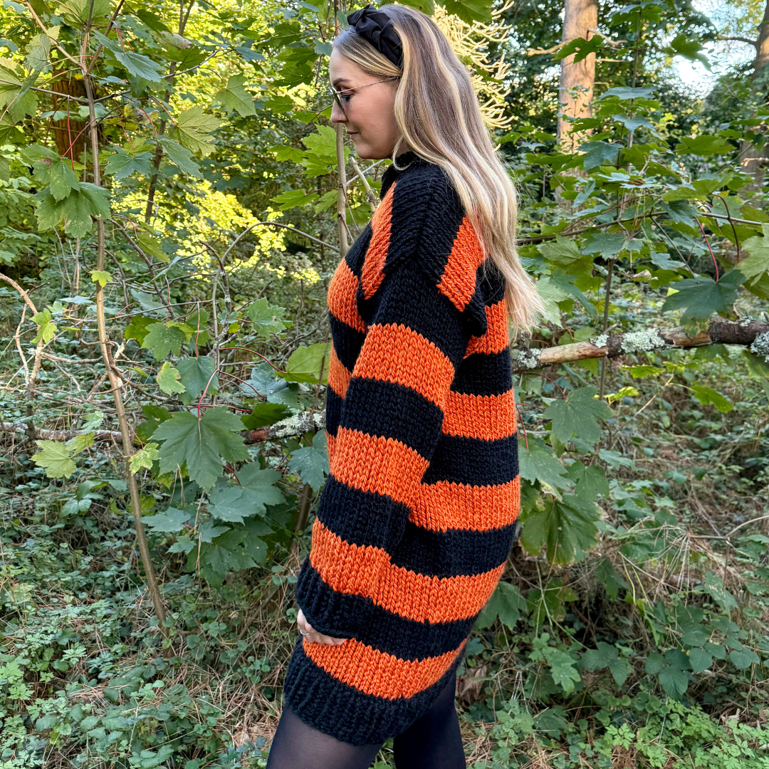 chunky stripe jumper dress knitting kit | beginner friendly knit kit | stripe jumper dress knit kit