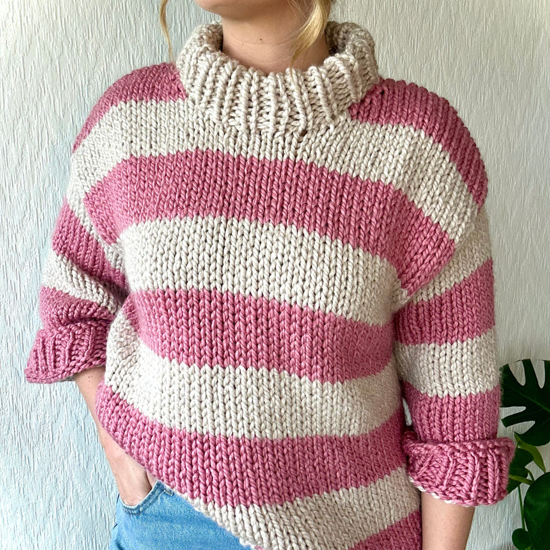 Stripe chunky jumper knitting pattern, beginner friendly, digital knitting pattern