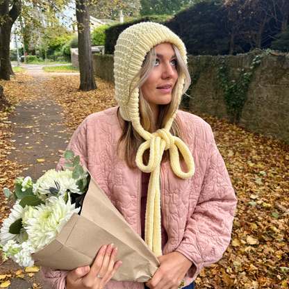 Hurdle stitch bonnet knit kit | knitting kit | beginner friendly | bonnet knitting kit