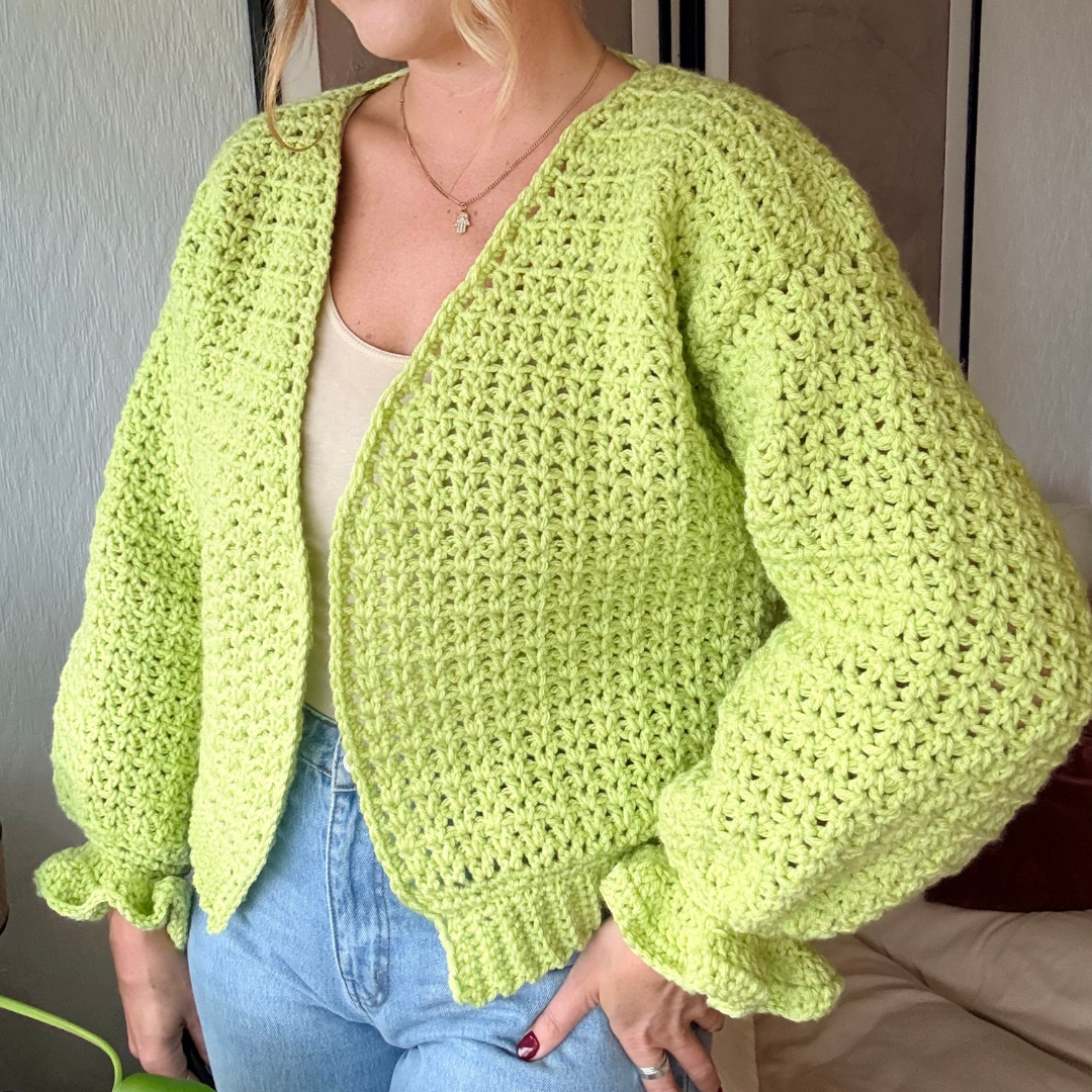 Ivy cardigan crochet pattern | digital crochet pattern | slouchy cardi with ruffle cuffs | easy crochet pattern
