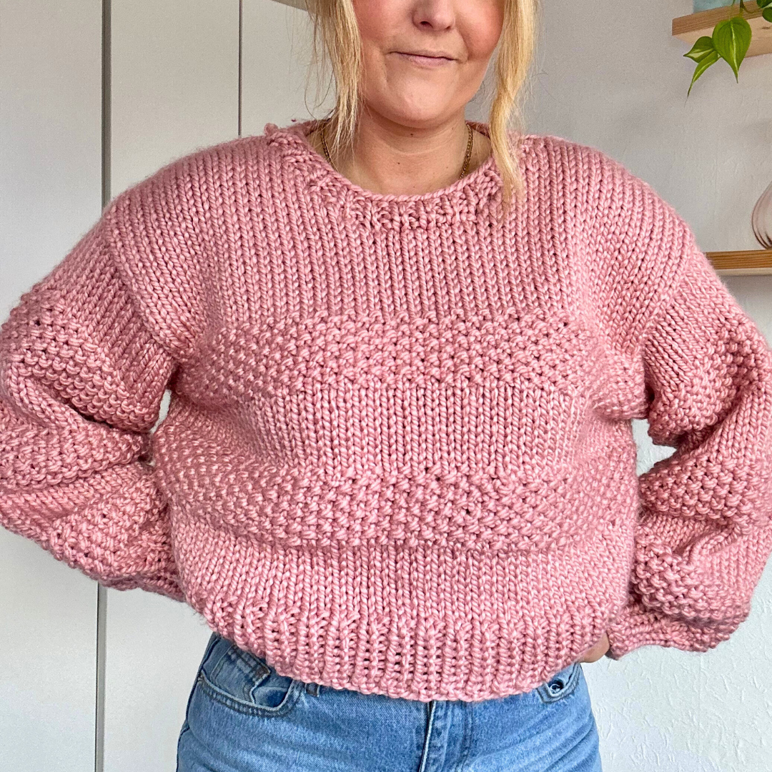 seed stitch chunky knit jumper pattern - beginner friendly