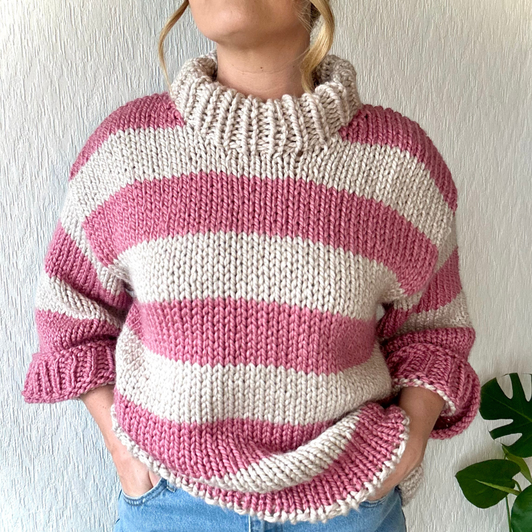 Stripe chunky jumper knitting pattern, beginner friendly, digital knitting pattern