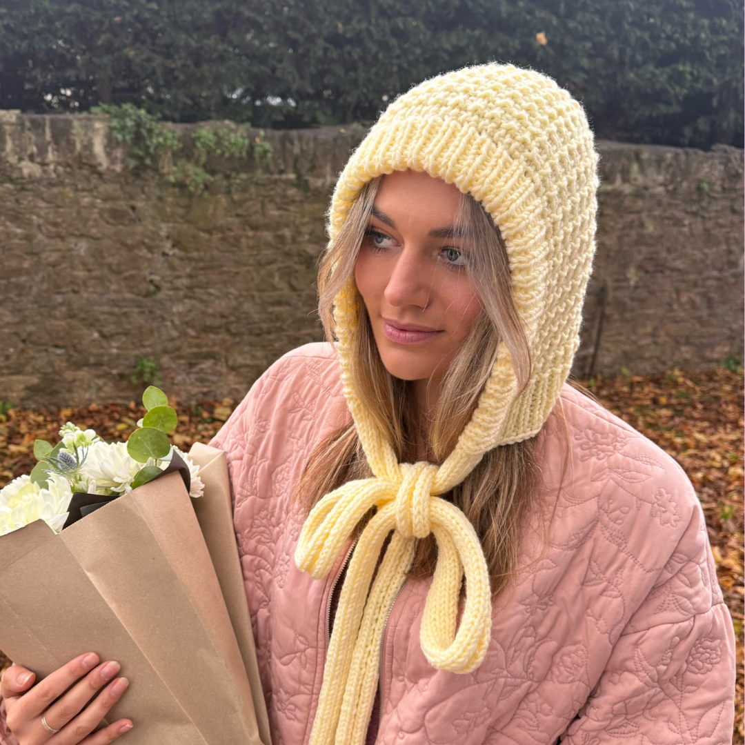 Hurdle stitch bonnet knit kit | knitting kit | beginner friendly | bonnet knitting kit