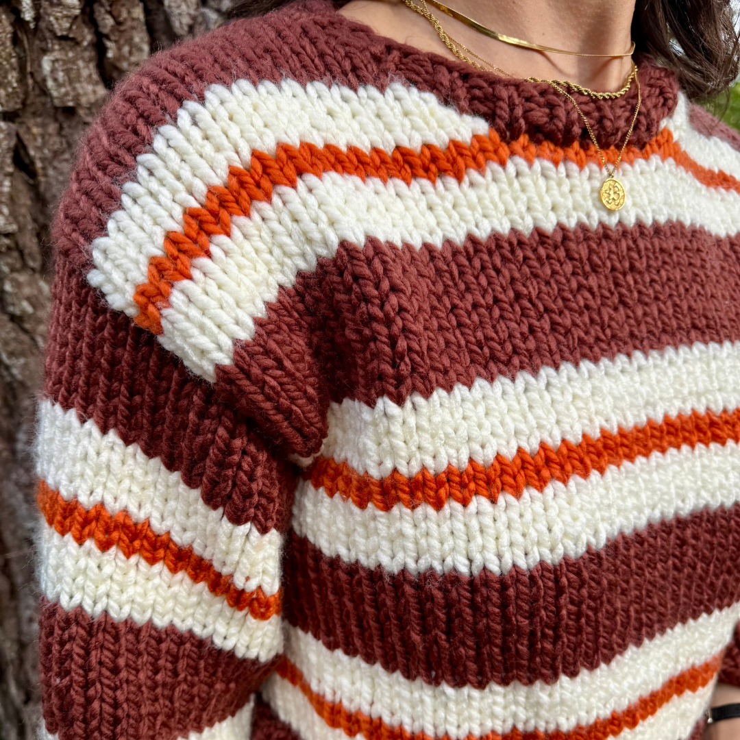 Stripe Caitlin jumper knitting kit | confident beginner knit kit | sweater knitting kit