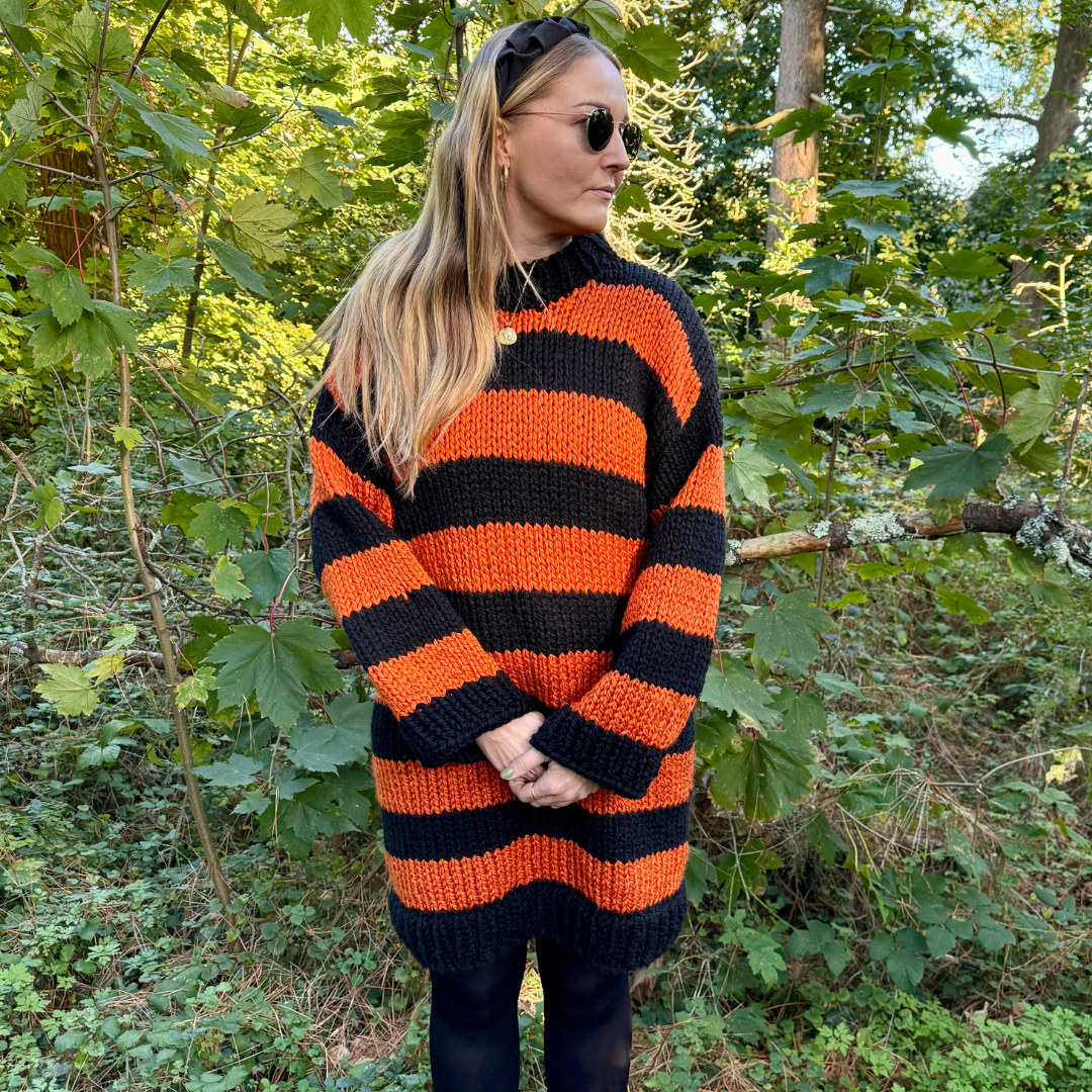chunky stripe jumper dress knitting kit | beginner friendly knit kit | stripe jumper dress knit kit