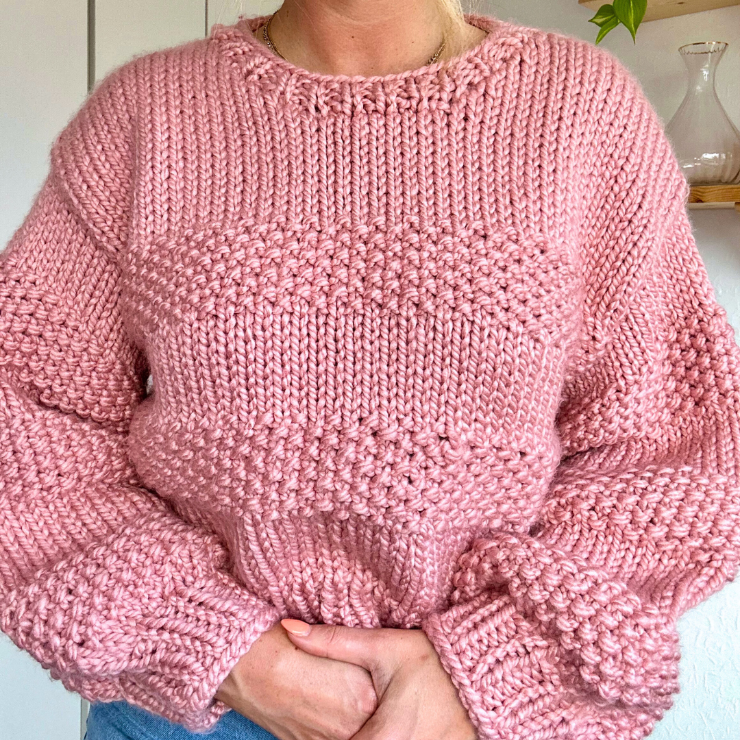 seed stitch chunky knit jumper pattern - beginner friendly