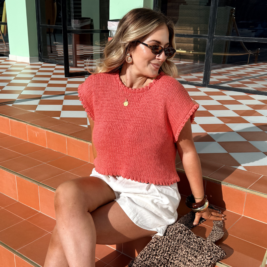 The Maddie Tee - Summer knit pattern | double knit cotton tee pattern | digital knitting pattern | intermediate level knit