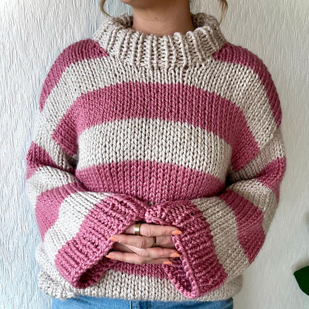 Stripe chunky jumper knitting pattern, beginner friendly, digital knitting pattern