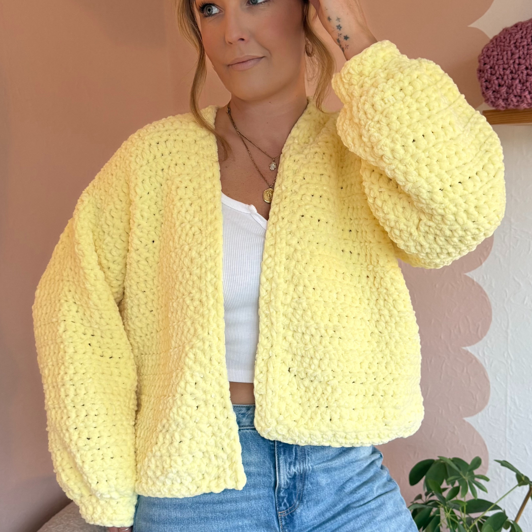 crochet cardigiant pattern | digital crochet pattern | weighted chenille cardigan pattern