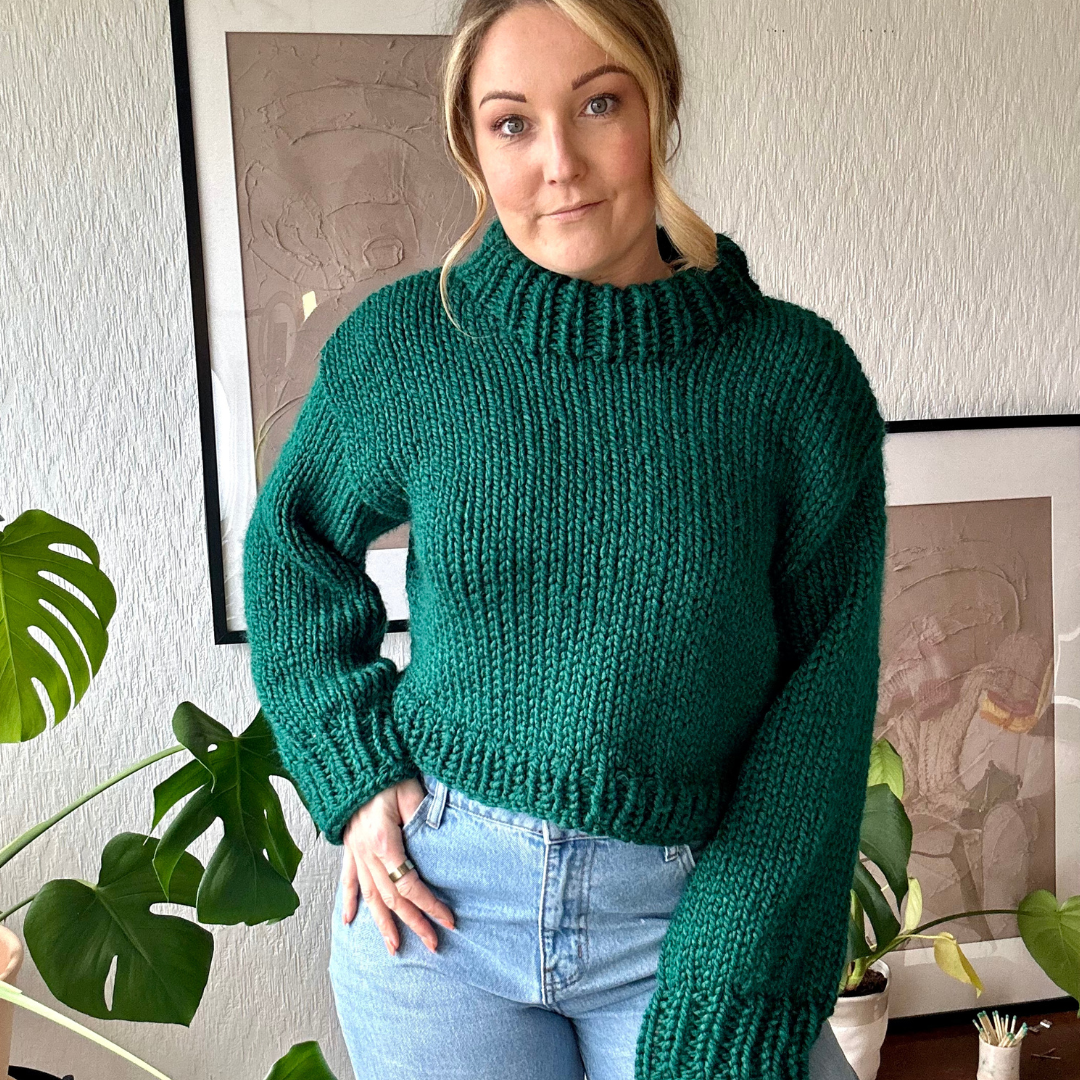 Wool blend chunky cropped jumper knit kit | beginner friendly knitting kit