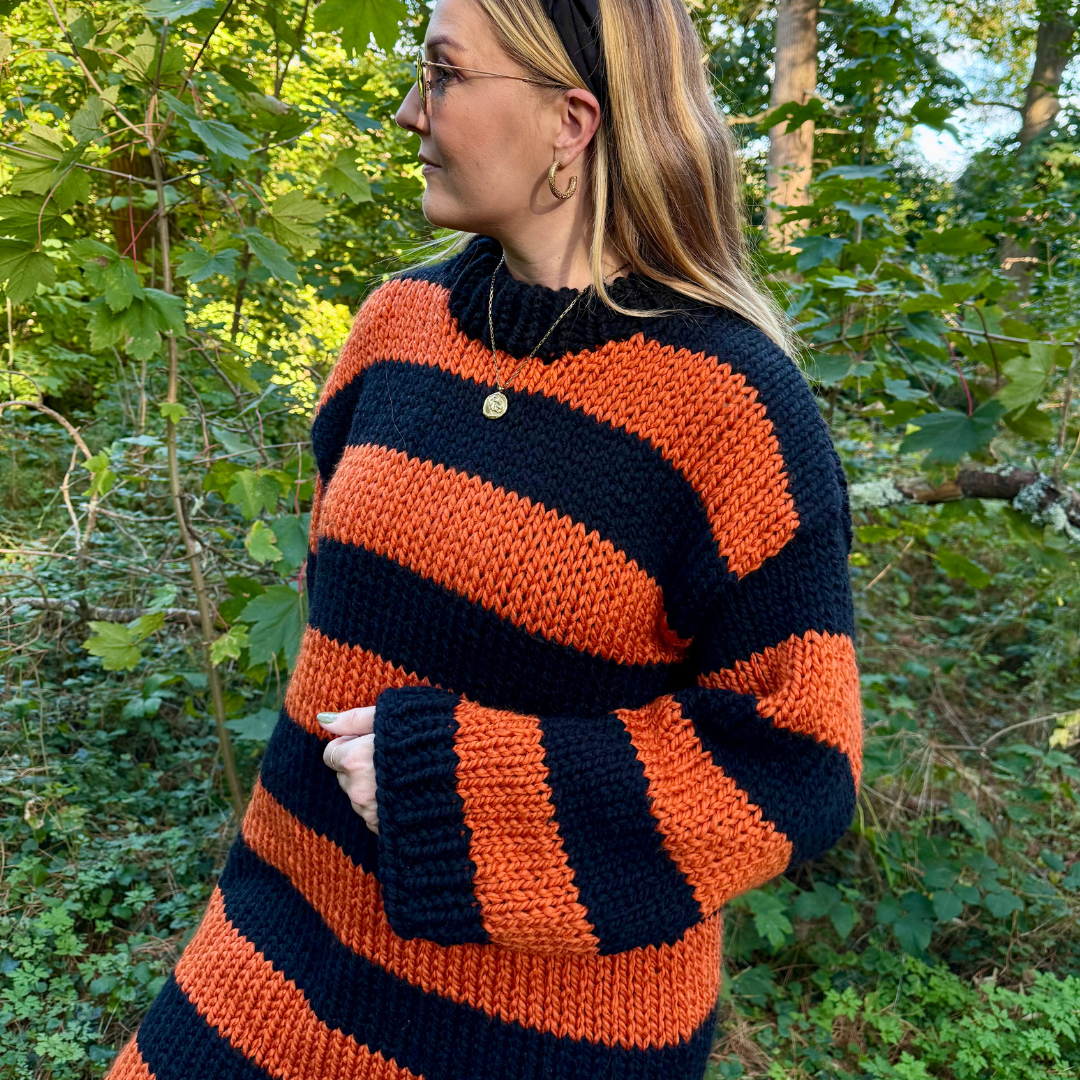 chunky stripe jumper dress knitting kit | beginner friendly knit kit | stripe jumper dress knit kit