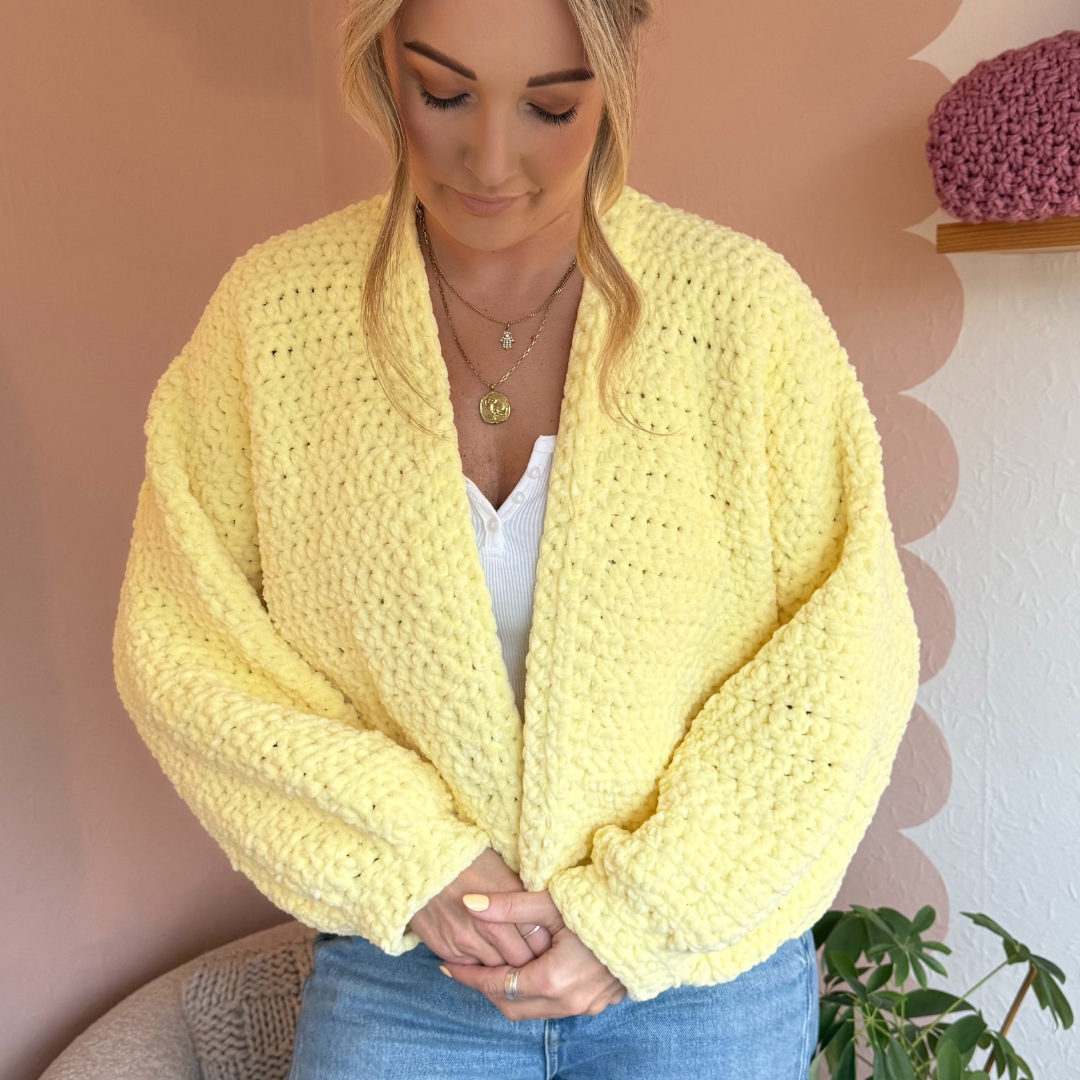 crochet cardigiant pattern | digital crochet pattern | weighted chenille cardigan pattern