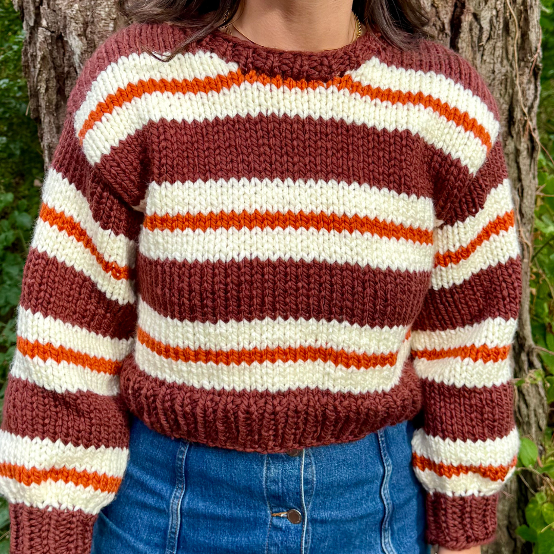 Stripe Caitlin jumper knitting kit | confident beginner knit kit | sweater knitting kit