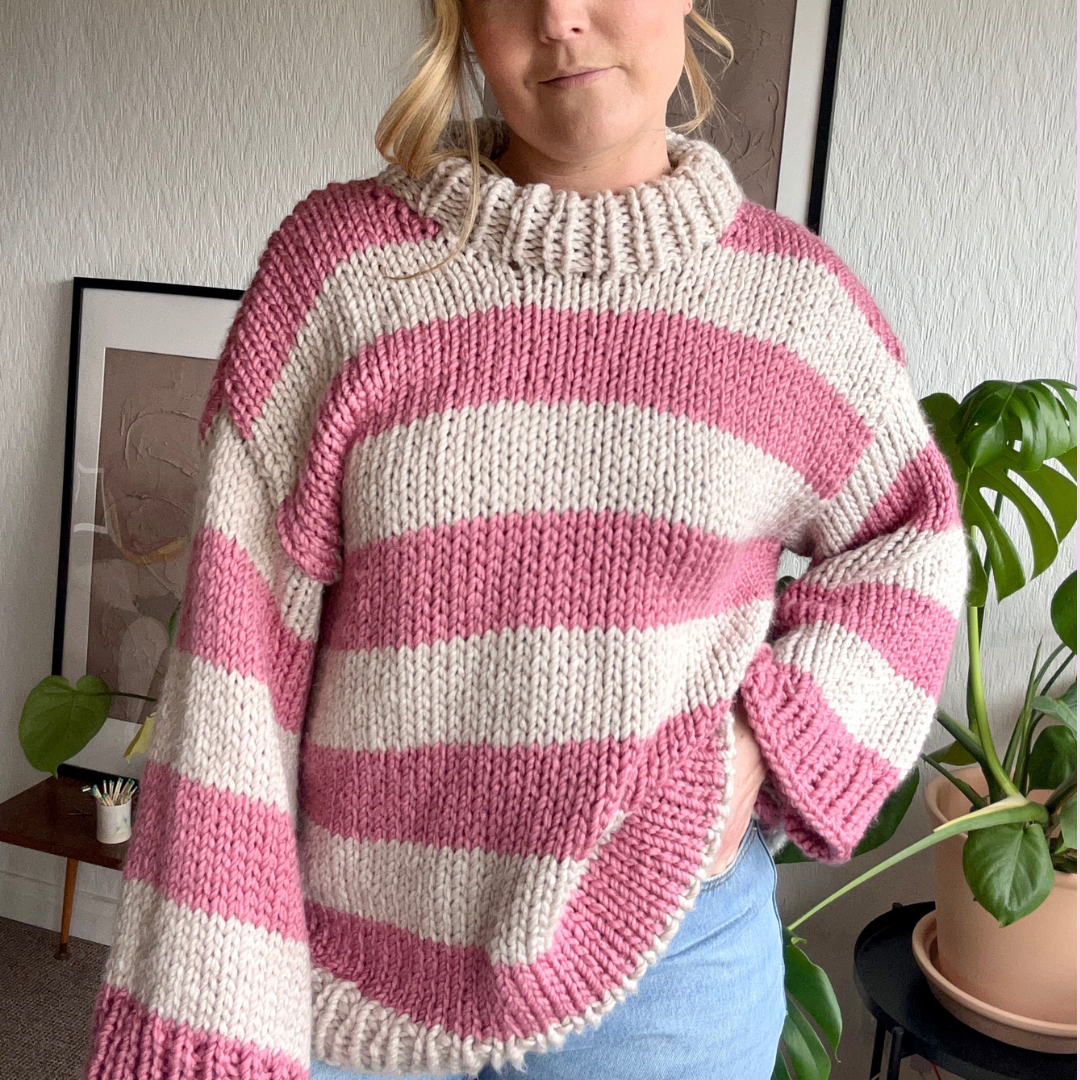 Stripe chunky jumper knitting pattern, beginner friendly, digital knitting pattern