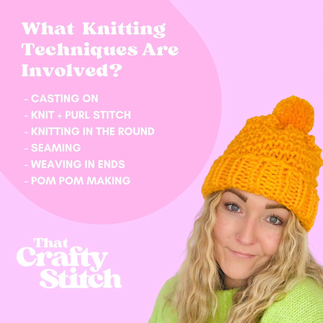 Beginner friendly beanie hat knit kit
