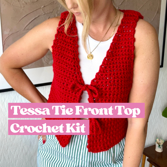 Tessa tie front crochet top - learn how to crochet - beginner crochet kit
