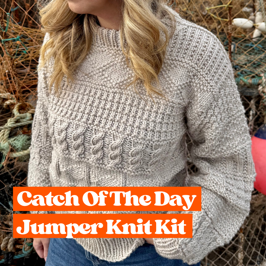Catch of the day chunky jumper knit kit | chunky sweater knitting kit | fisherman core jumper 