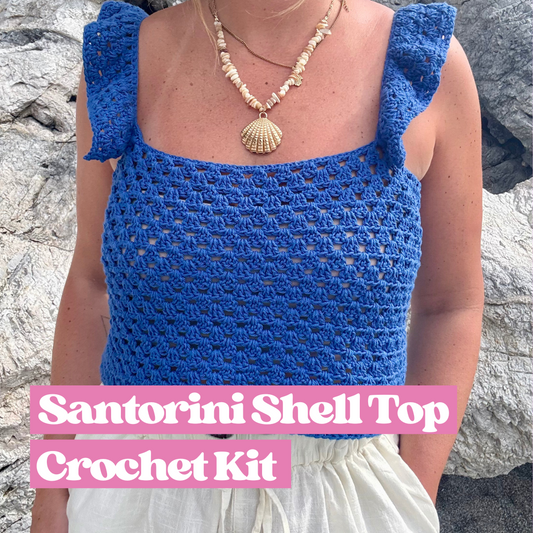 Summer top crochet kit | confident beginner friendly crochet kit | Santorini shell top | DK cotton yarn