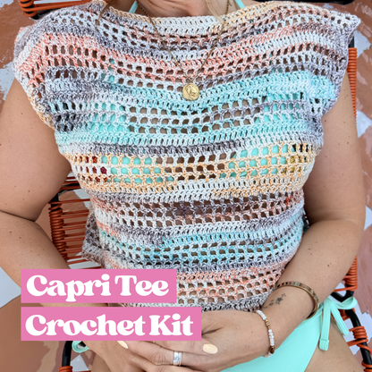 Capri tee cotton waves crochet kit | summer top crochet kit | beginner friendly crochet kit | complete DIY crochet kit