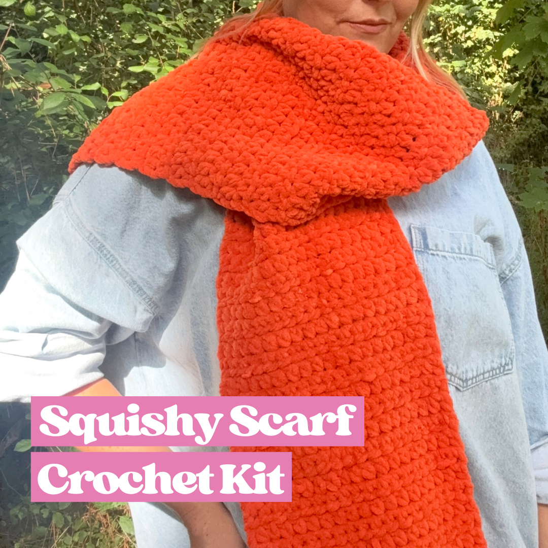squishy chenille crochet scarf kit | complete DIY crochet scarf kit | squishy scarf